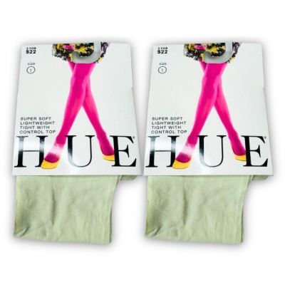 HUE Cucumber Super Soft Lightweight Tights w/Control Top Womens Sz 1 ~ 2 Pairs